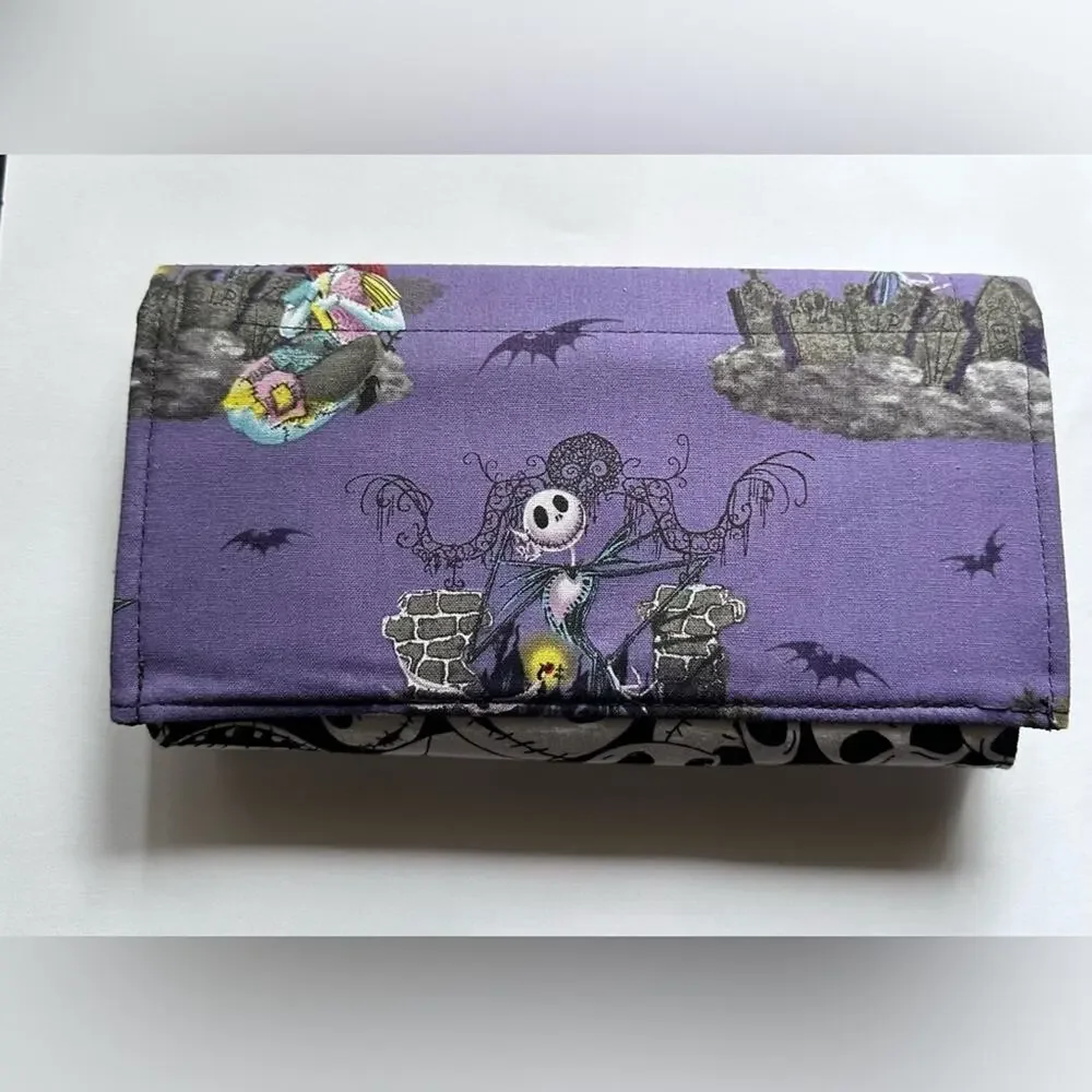 Jack with Zero wallet Handmade cotton Clutch Skull purple ghost dog